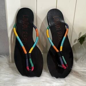 NEW London Rebel Casual Ribbon Wrapped Rainbow Thong Flip Flop Flat Sandals 6